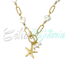 Cargar imagen en el visor de la galería, Pulsera de acero - estrella de mar y perlas en forma de corazón
