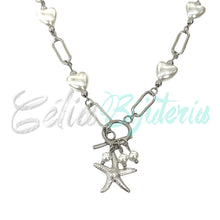 Cargar imagen en el visor de la galería, Pulsera de acero - estrella de mar y perlas en forma de corazón
