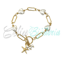 Cargar imagen en el visor de la galería, Pulsera de acero - estrella de mar y perlas en forma de corazón
