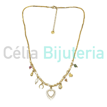 Colar de Aço - madrepérolas, hematitas , pedras naturais e pérolas de água doce