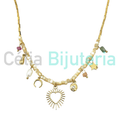 Colar de Aço - madrepérolas, hematitas , pedras naturais e pérolas de água doce