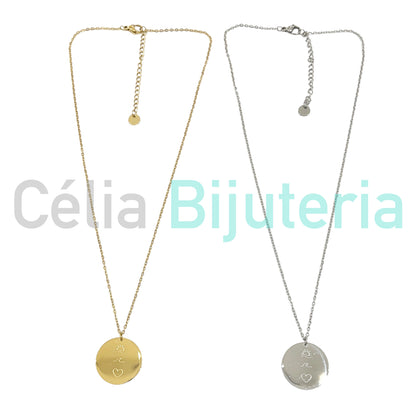 Colar de Aço com medalha - sol, onda, coração