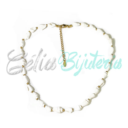 Colar de Búzios com Bolas e Fecho de Aço