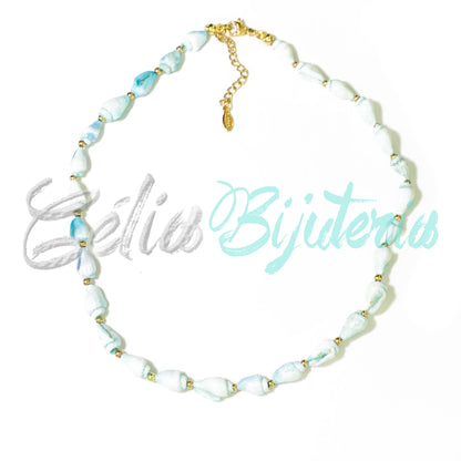 Colar de Búzios com Bolas e Fecho de Aço