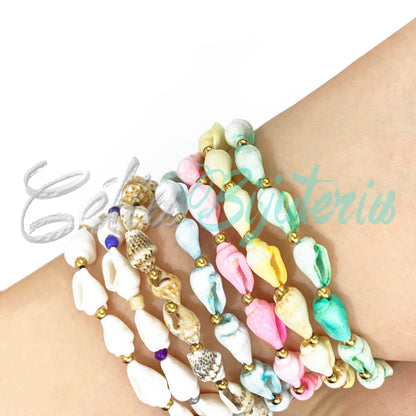 Pulseira de Búzios com Bolas e Fecho de Aço