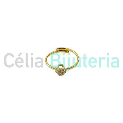 Steel Ring with Charm Featuring Zirconias - Heart-Shaped Lock