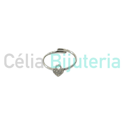 Steel Ring with Charm Featuring Zirconias - Heart-Shaped Lock