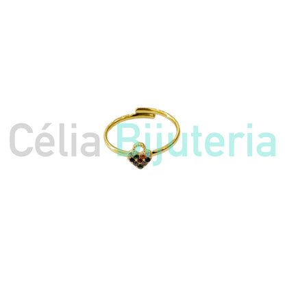 Steel Ring with Charm Featuring Zirconias - Heart-Shaped Lock