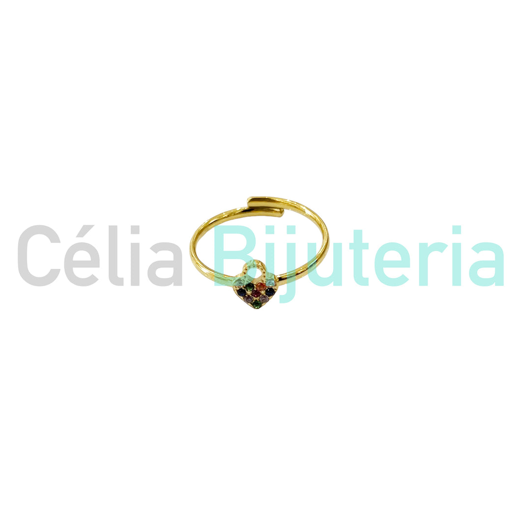 Anillo de acero con medalla con circonitas - candado de corazón