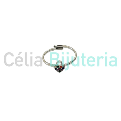 Steel Ring with Charm Featuring Zirconias - Heart-Shaped Lock