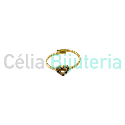 Anel de Aço com medalhinha com zirconias - coração