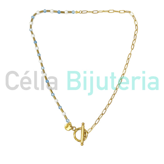 Colar de Aço com pedras e pérolas