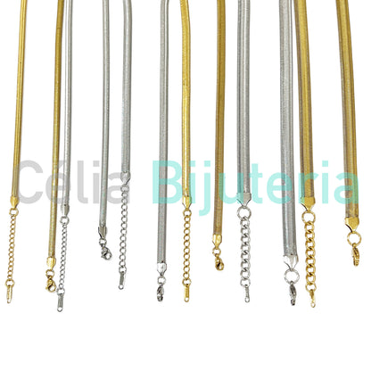 Colar de Aço Simples - snake espalmado redondo