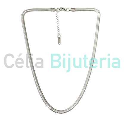 Colar de Aço Simples - snake espalmado redondo