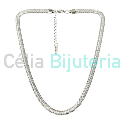 Colar de Aço Simples - snake espalmado redondo