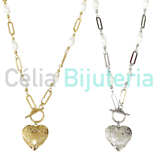 Steel Necklace with Cross and Heart (opens)