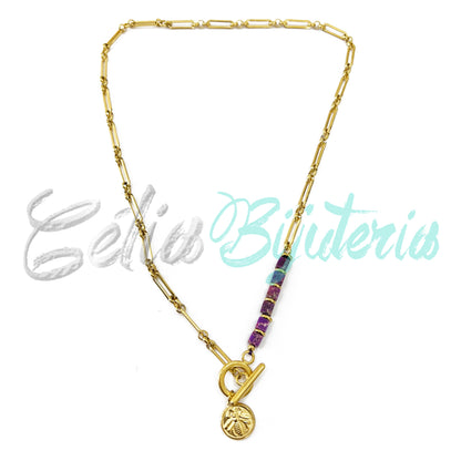 Steel Necklace with Natural Stones and Insect Medal