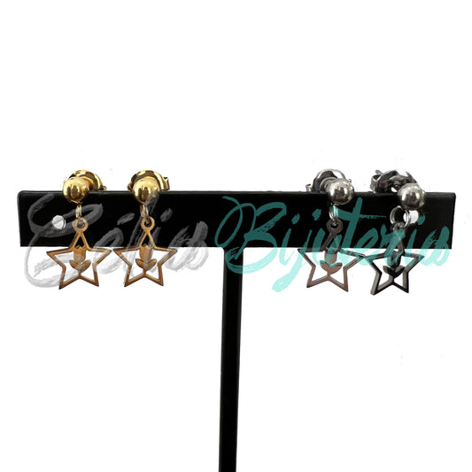 Brinco de Aço Mini com Medalha - estrela com flor