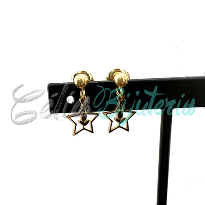 Brinco de Aço Mini com Medalha - estrela com flor