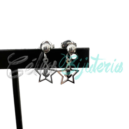 Brinco de Aço Mini com Medalha - estrela com flor