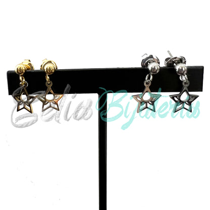 Brinco de Aço Mini com Medalha - estrela com flor