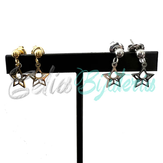 Brinco de Aço Mini com Medalha - estrela com flor