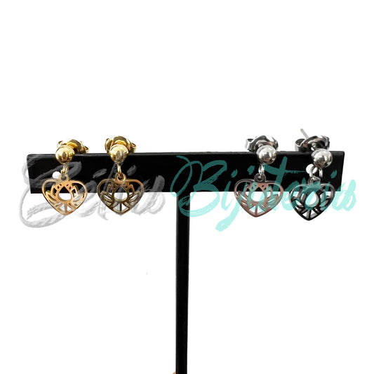 Mini Pendiente de Acero con Medalla - corazón con flor