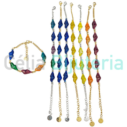 Pulseira de Aço - búzios coloridos