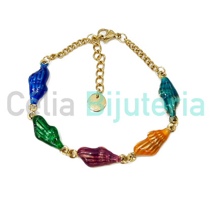 Pulseira de Aço - búzios coloridos