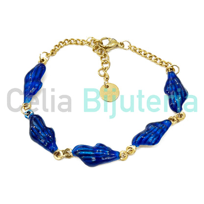 Pulseira de Aço - búzios coloridos