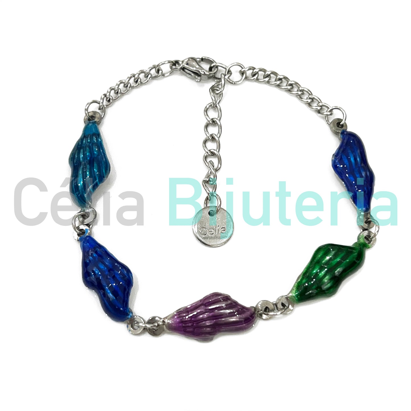 Pulseira de Aço - búzios coloridos
