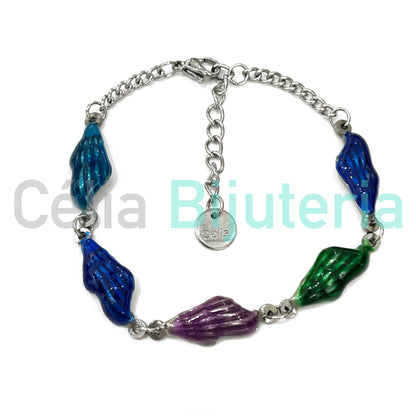 Pulseira de Aço - búzios coloridos