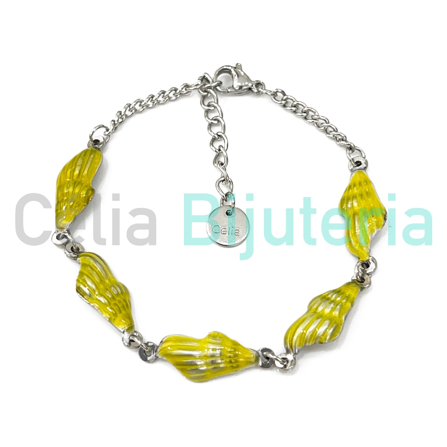 Pulseira de Aço - búzios coloridos