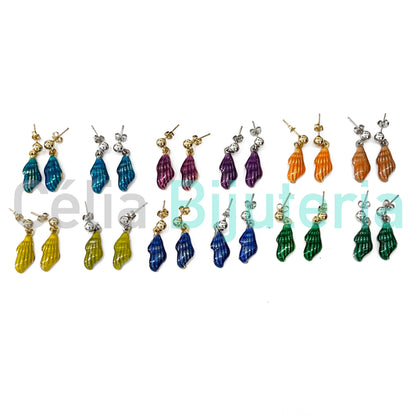 Pendiente de acero - conchas de colores