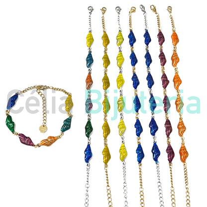 Tornozeleira de Aço - búzios coloridos