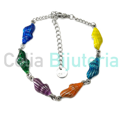 Tornozeleira de Aço - búzios coloridos