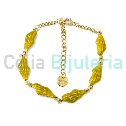 Tornozeleira de Aço - búzios coloridos