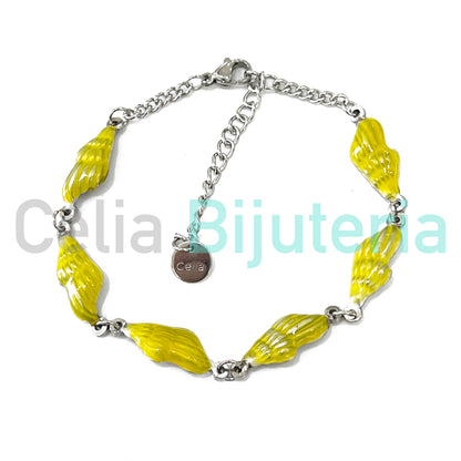 Tornozeleira de Aço - búzios coloridos