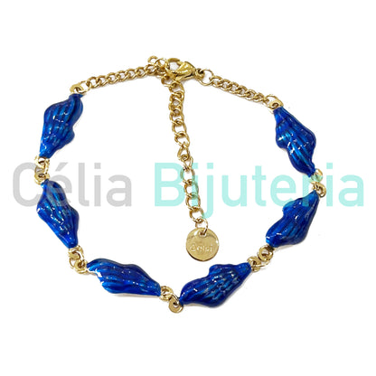 Tornozeleira de Aço - búzios coloridos