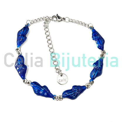 Tornozeleira de Aço - búzios coloridos