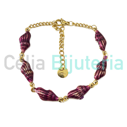 Tornozeleira de Aço - búzios coloridos