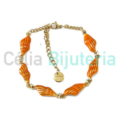 Tornozeleira de Aço - búzios coloridos