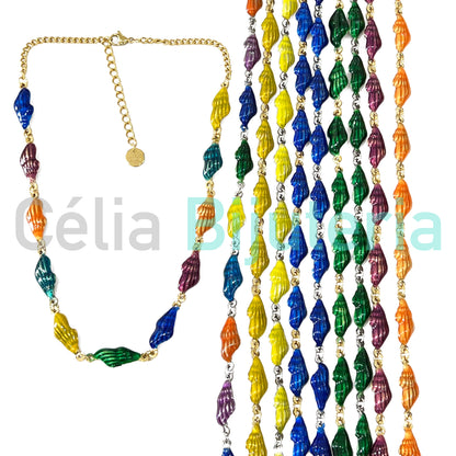 Colar de Aço - búzios coloridos