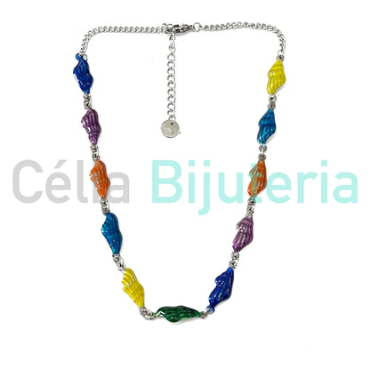 Colar de Aço - búzios coloridos