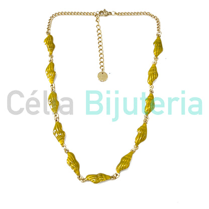 Colar de Aço - búzios coloridos