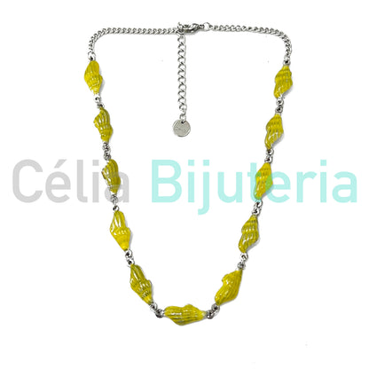 Colar de Aço - búzios coloridos