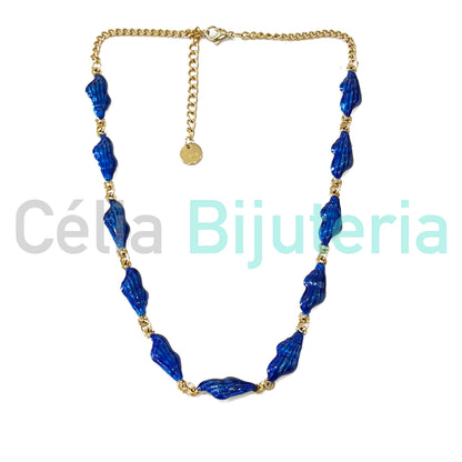 Colar de Aço - búzios coloridos