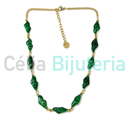 Colar de Aço - búzios coloridos