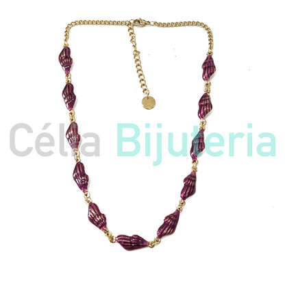 Colar de Aço - búzios coloridos