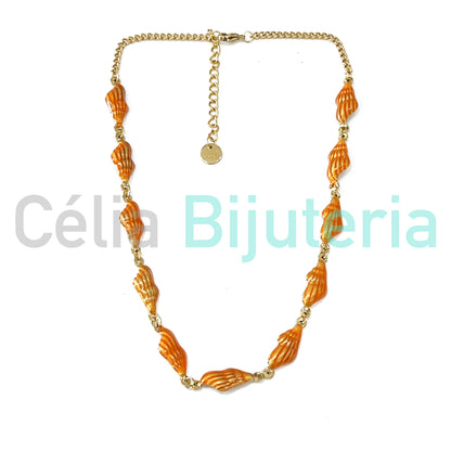 Colar de Aço - búzios coloridos